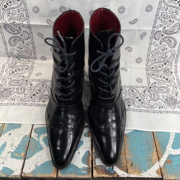 VTG DONNA KARAN OXFORD GRANNY/GOTH ANKLE BLACK LEATHER BOOTS SZ 7B - Picture 3 of 11